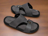 gray mens leather slippers side shot